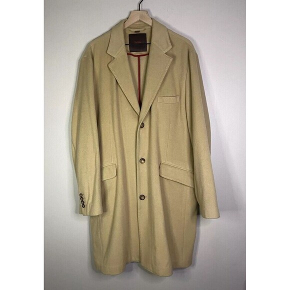 Wool Cashmere Trench Coat XL MEN TreVero Double Breasted Camel Tan Vintage - Picture 1 of 14